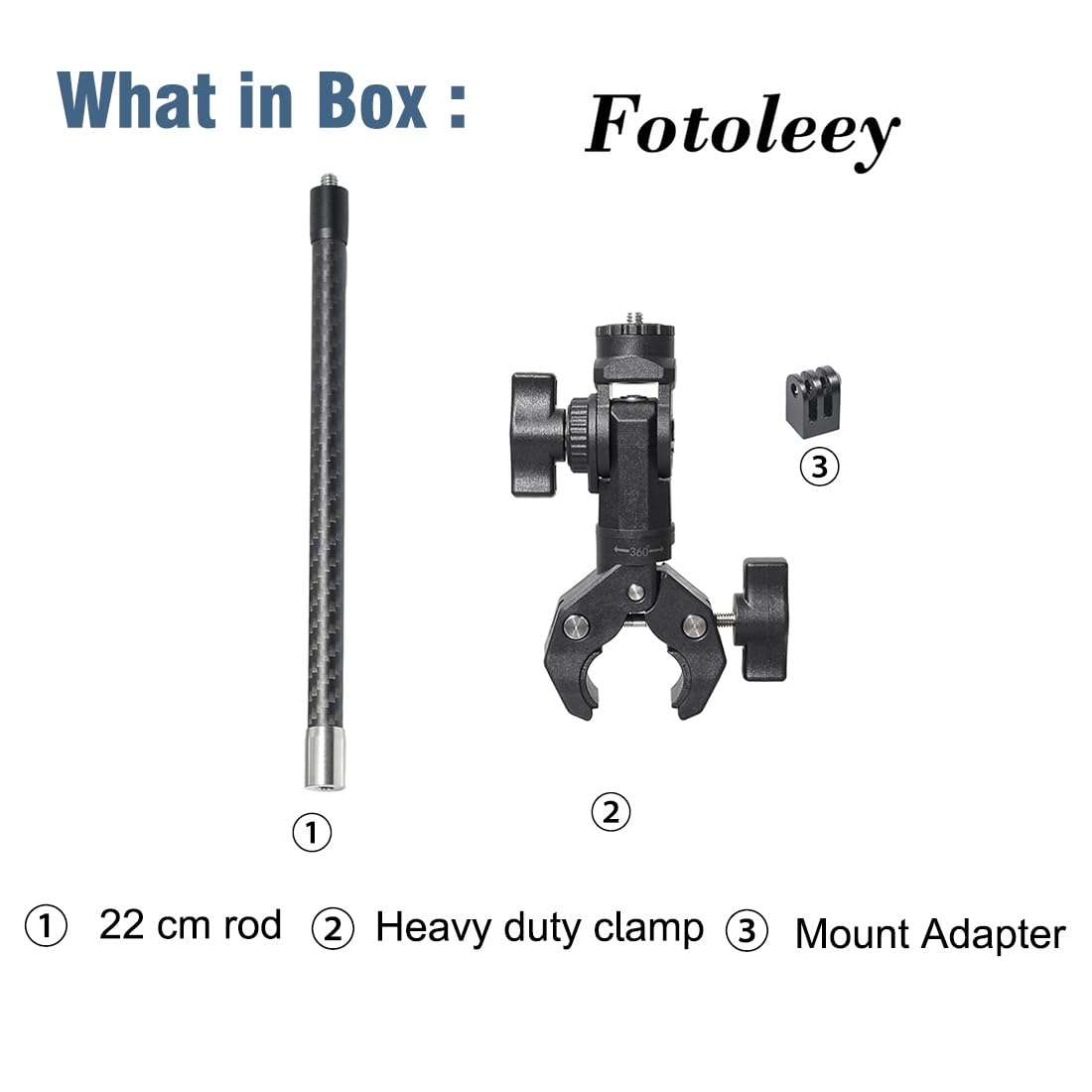 Fotoleey 360 Camera Motorcycle Mount, Bicycle Handlebar Mount for Insta360 X4, X3, X2, Ace Pro, Ace, GoPro with Extension Rod