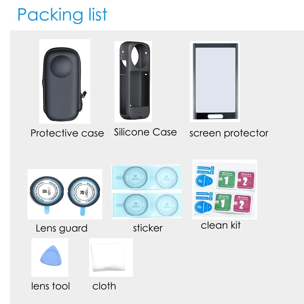 Fotoleey Protective Case +Lens Guard +Screen Protector +Pouch Kit for Insta360 X3-Complete Camera Protection Lens Guard+ Screen Protector+ Silicone Sleeve+ Protective Case