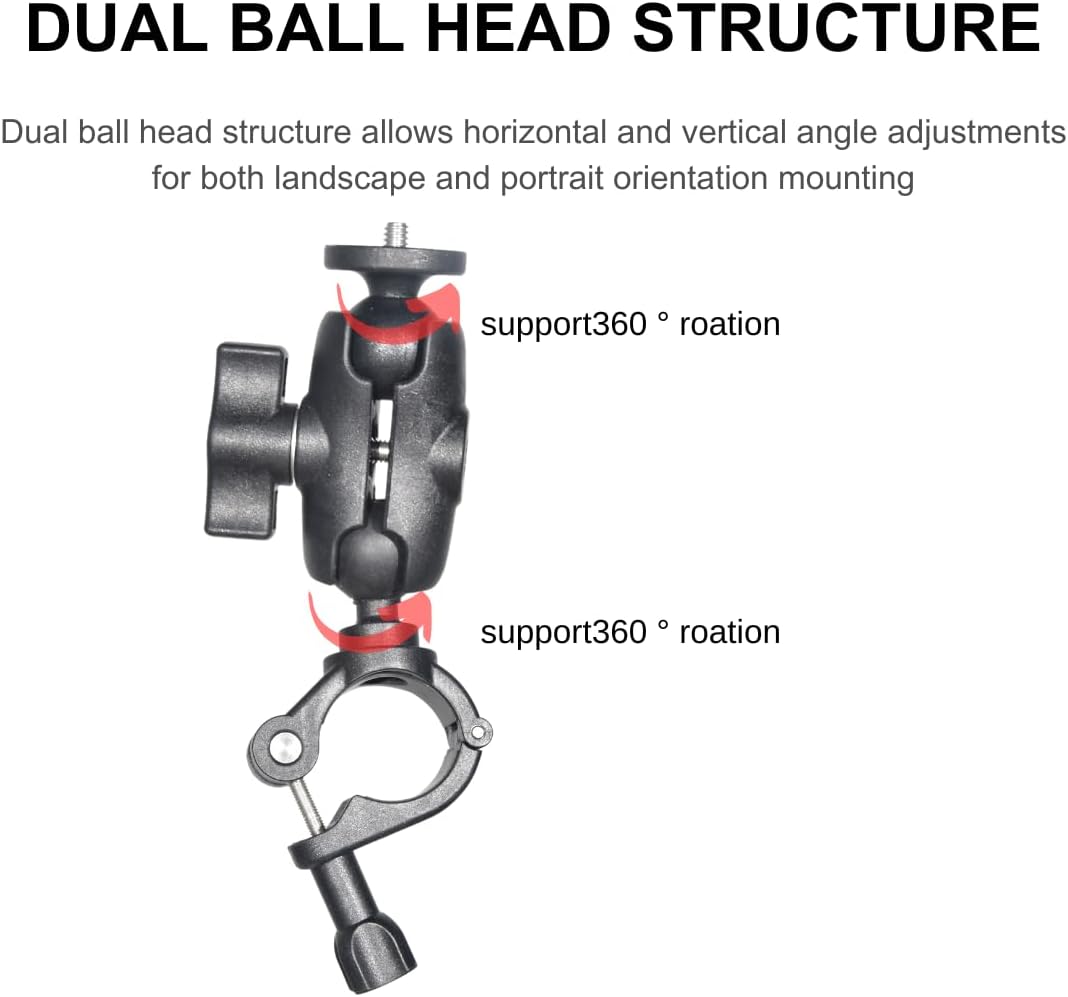 Fotoleey Motorcycle Mount for DJI Osmo Action 5 Pro, Action Camera Handlebar Mirror Mount Compatible with DJI Osmo Action 5 Pro / 4, Insta 360 X4 / X3/Ace Pro, Adjustable 8-36mm, Dual Ball Head