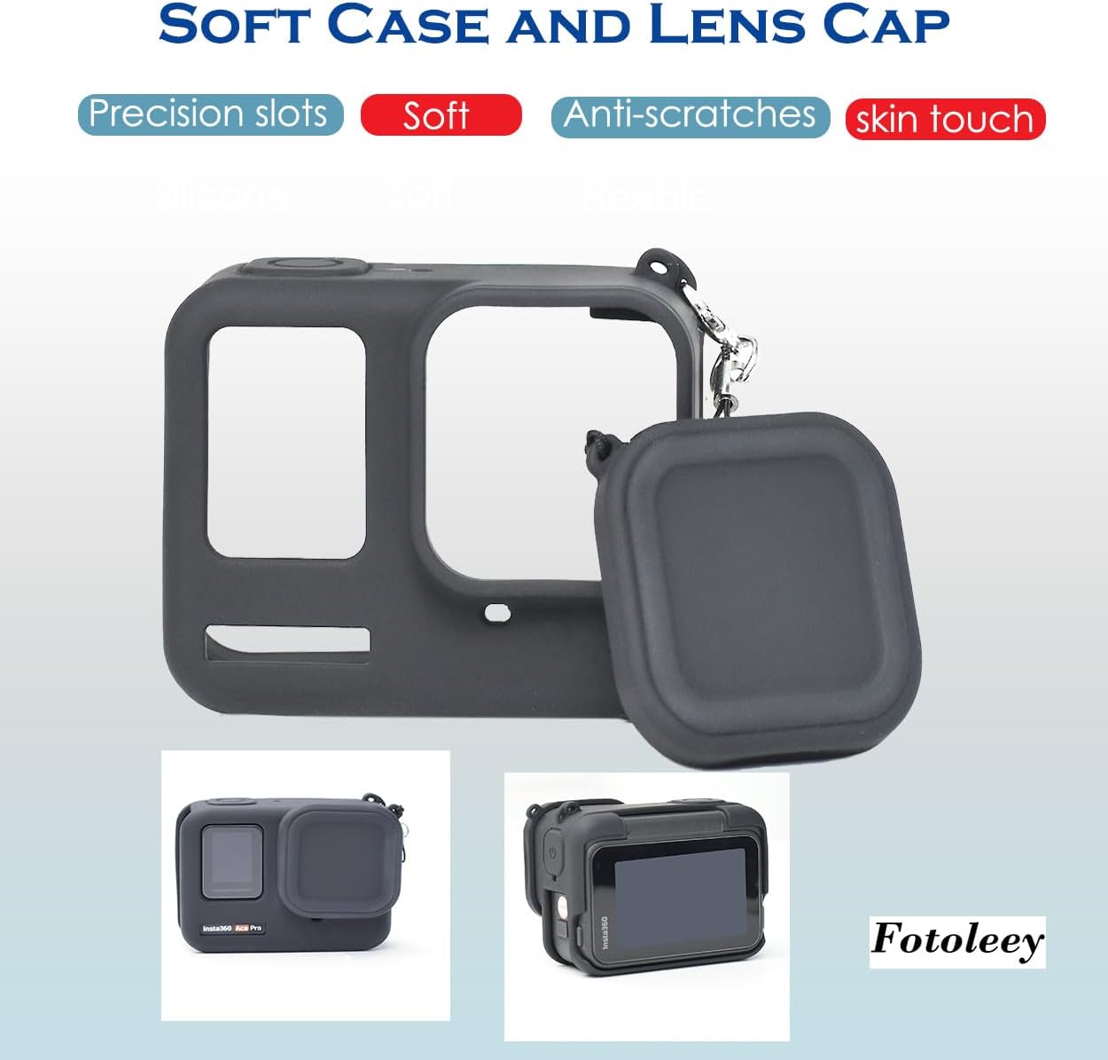 Fotoleey Silicone Case Screen Protector Lens Protector and Lens Cap for Insta360 ace pro