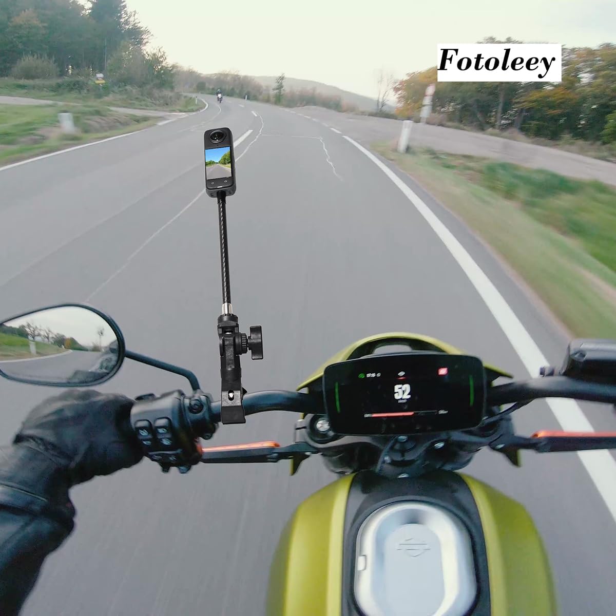 Fotoleey Camera Motorcycle Mount Kit for Insta360 X4 /X3/X2/Ace, Heavy Duty Handlebar Duty, with Extension Rod, Double Flexible Adhesive Helmet Mount,Compatible with GoPro Hero 13, Hero 12, Hero 11