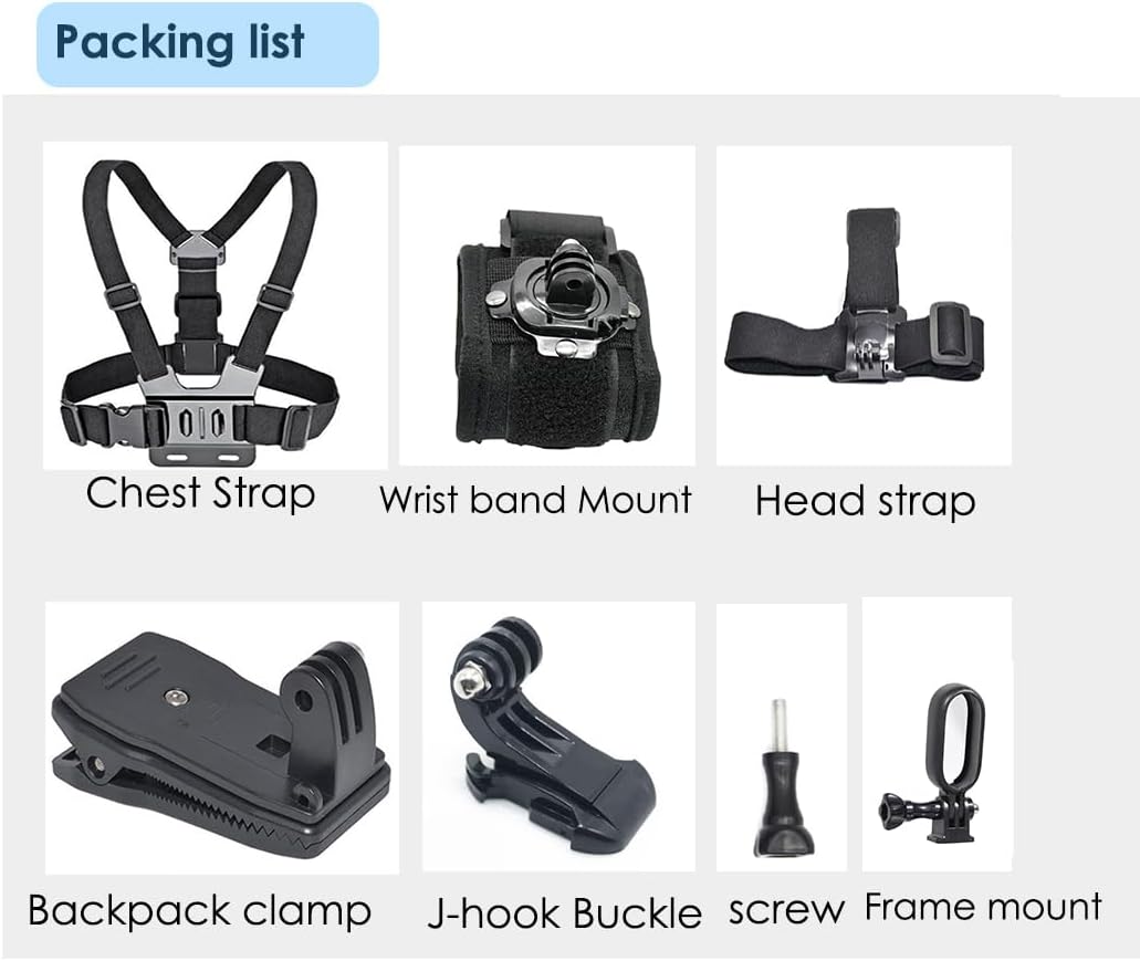Fotoleey Go 3S Mount Kit - Chest Strap Mount for Go 3S, Backpack Strap Mount for Go 3s, Head Mount for Go 3s, Wrist Strap Mount for GO 3s