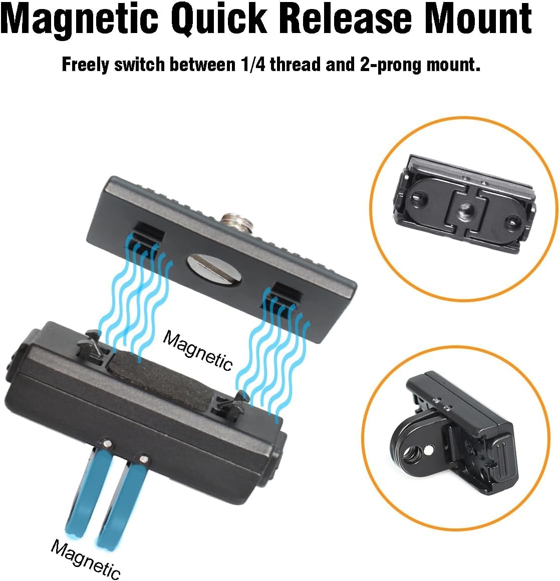 Fotoleey Magnetic Quick Release Mount for Insta360 X3, X2 - Disassemble & Switch Camera Easily, 1/4" & 2-Prong Compatible, Includes Thumb Screw