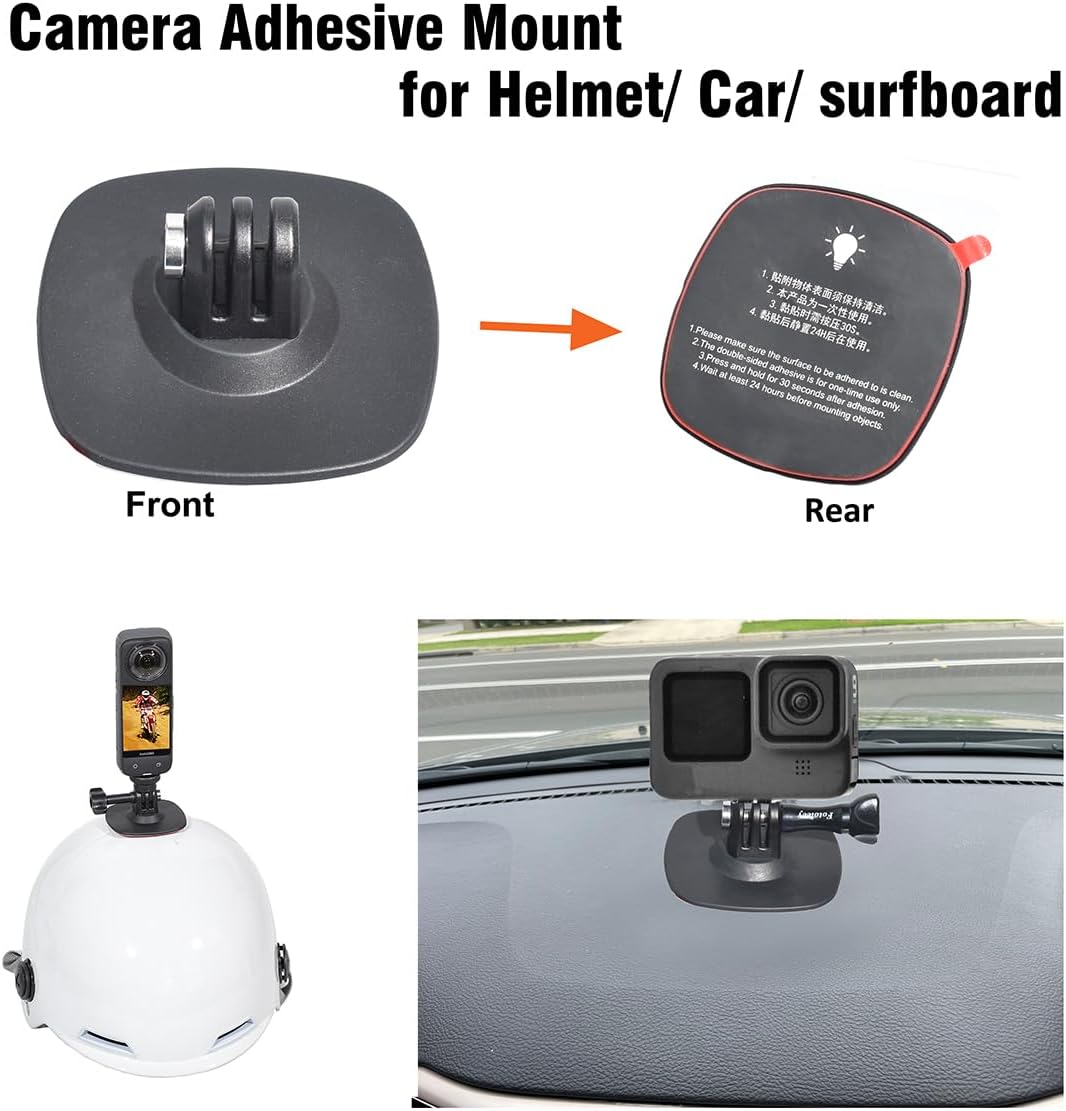 Fotoleey Camera Motorcycle Mount Kit for Insta360 X4 /X3/X2/Ace, Heavy Duty Handlebar Duty, with Extension Rod, Double Flexible Adhesive Helmet Mount,Compatible with GoPro Hero 13, Hero 12, Hero 11