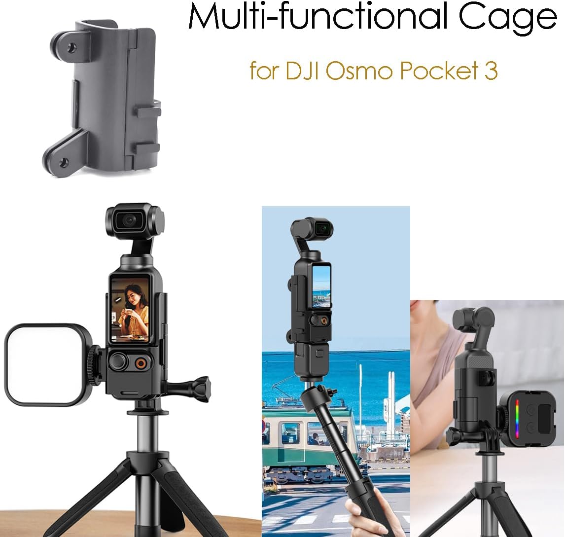 Fotoleey Mount Adapter for DJI Osmo Pocket 3 - Includes Lens Protector & Screen Protector, Dual Two-Claw Interface and Cold-Shoe Interface
