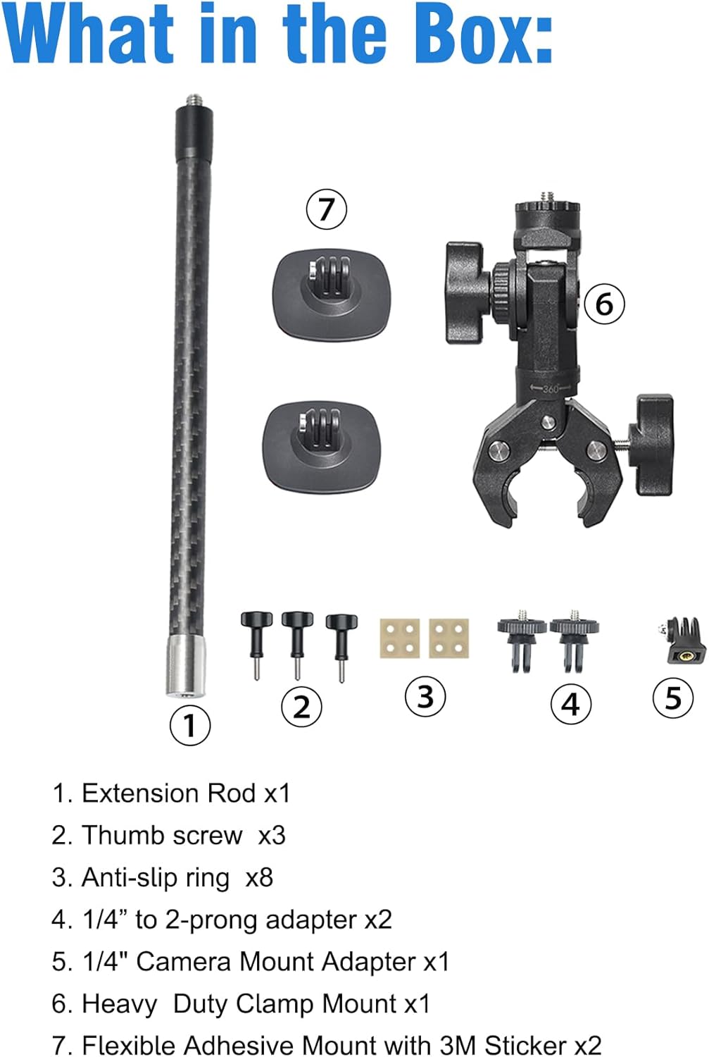 Fotoleey Camera Motorcycle Mount Kit for Insta360 X4 /X3/X2/Ace, Heavy Duty Handlebar Duty, with Extension Rod, Double Flexible Adhesive Helmet Mount,Compatible with GoPro Hero 13, Hero 12, Hero 11