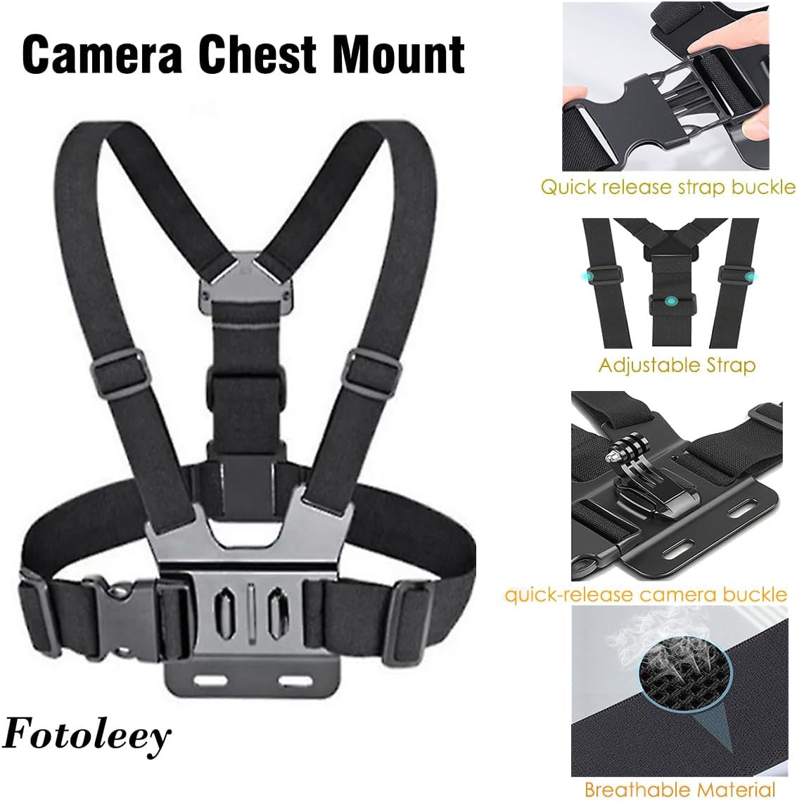 Fotoleey Go 3S Mount Kit - Chest Strap Mount for Go 3S, Backpack Strap Mount for Go 3s, Head Mount for Go 3s, Wrist Strap Mount for GO 3s