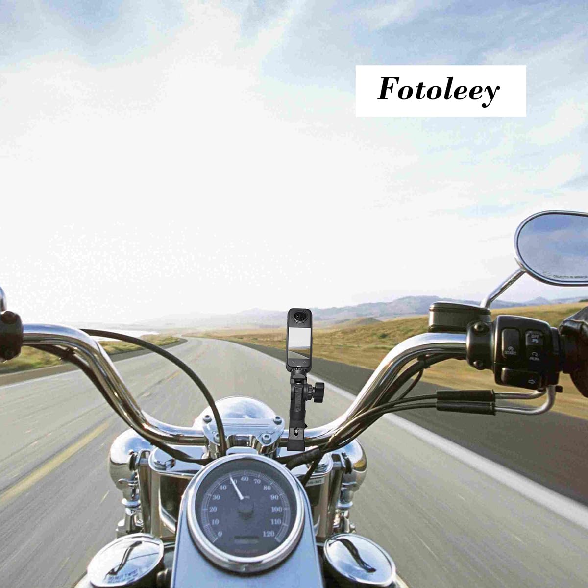 Fotoleey 360 Camera Motorcycle Mount, Bicycle Handlebar Mount for Insta360 X4, X3, X2, Ace Pro, Ace, GoPro with Extension Rod