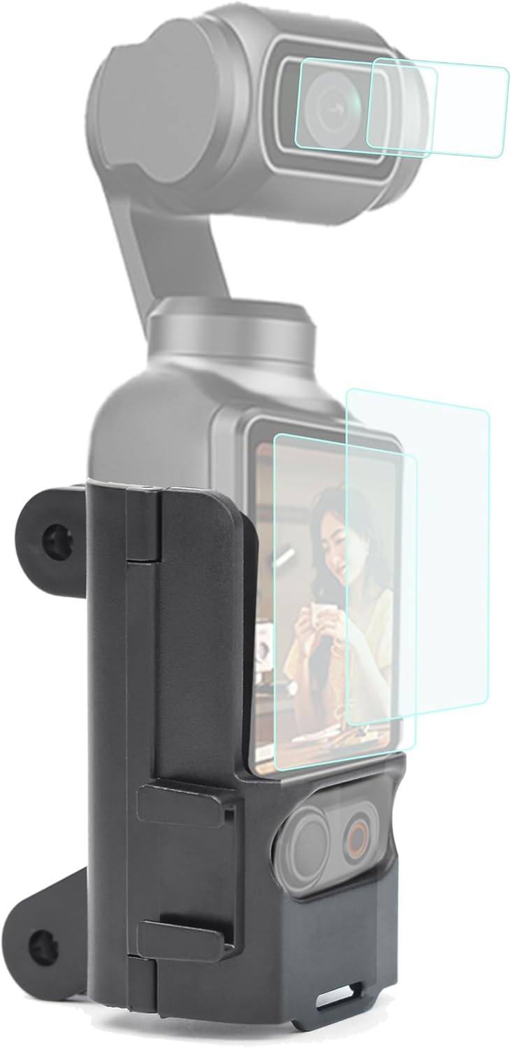 Fotoleey Mount Adapter for DJI Osmo Pocket 3 - Includes Lens Protector & Screen Protector, Dual Two-Claw Interface and Cold-Shoe Interface