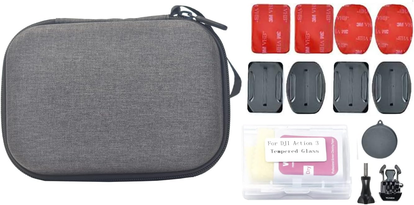 Hard Shell Carrying Case for DJI Osmo Action 4 - Includes Screen Protectors & Helmet Adhesive Mount