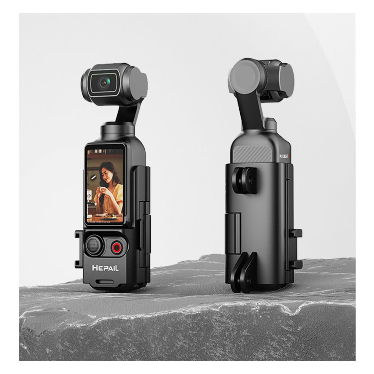 Fotoleey Tripod Mount for DJI Osmo Pocket 3 with Lens Protector & Screen Protector, Dual Two-claw Interface and Cold-shoe Interface