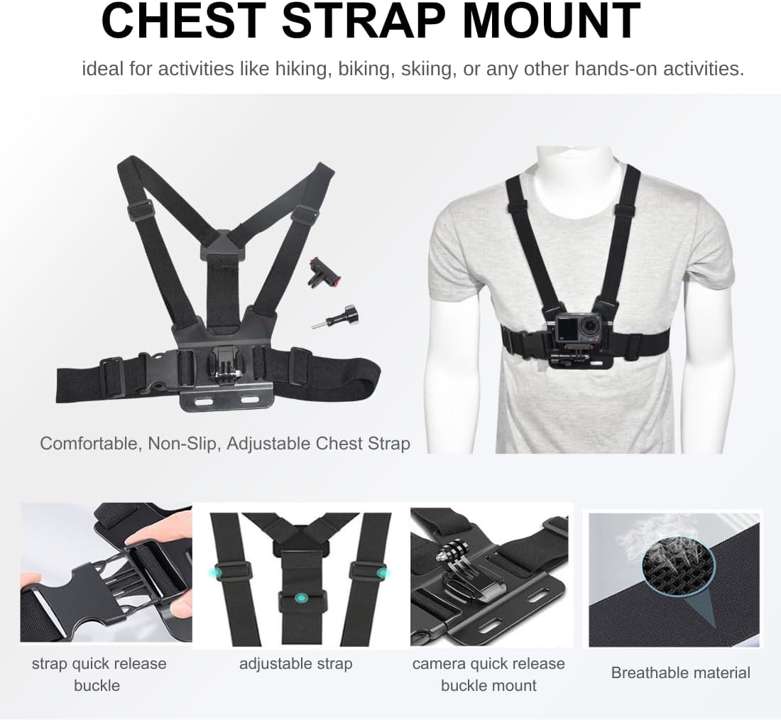 Accessory Kit for DJI Osmo Action: Camera Chest Strap, Camera Head Mount, Camera Wrist Mount, Camera Backpack Clip Mount , J-Type Quick-Release Mount, Compatible with DJI Osmo Action 5 Pro, Action 4