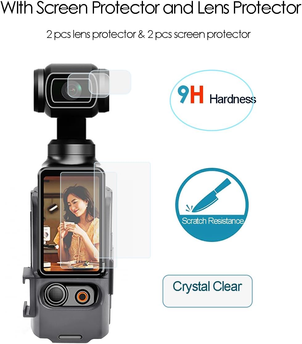 Fotoleey Mount Adapter for DJI Osmo Pocket 3 - Includes Lens Protector & Screen Protector, Dual Two-Claw Interface and Cold-Shoe Interface