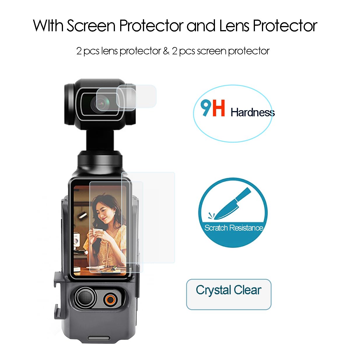 Fotoleey Tripod Mount for DJI Osmo Pocket 3 with Lens Protector & Screen Protector, Dual Two-claw Interface and Cold-shoe Interface