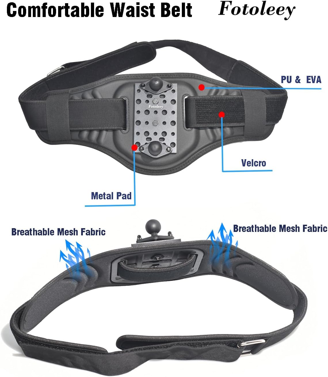 Fotoleey Updated Back Bar Waist Strap Mount for Insta360 X4, X3, X2, Ace Pro, Go Pro Max, Hero 12, Hero 11, Hiking and Cycling, Adjustable up to 55 inches (Stick not Included)