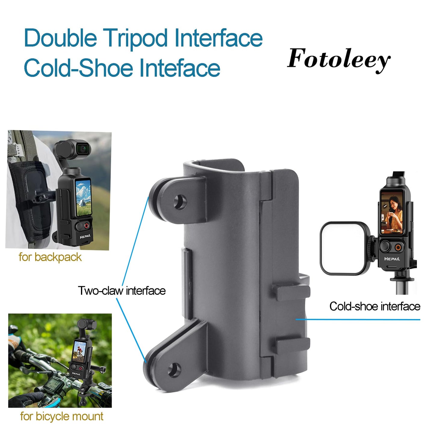 Fotoleey Tripod Mount for DJI Osmo Pocket 3 with Lens Protector & Screen Protector, Dual Two-claw Interface and Cold-shoe Interface