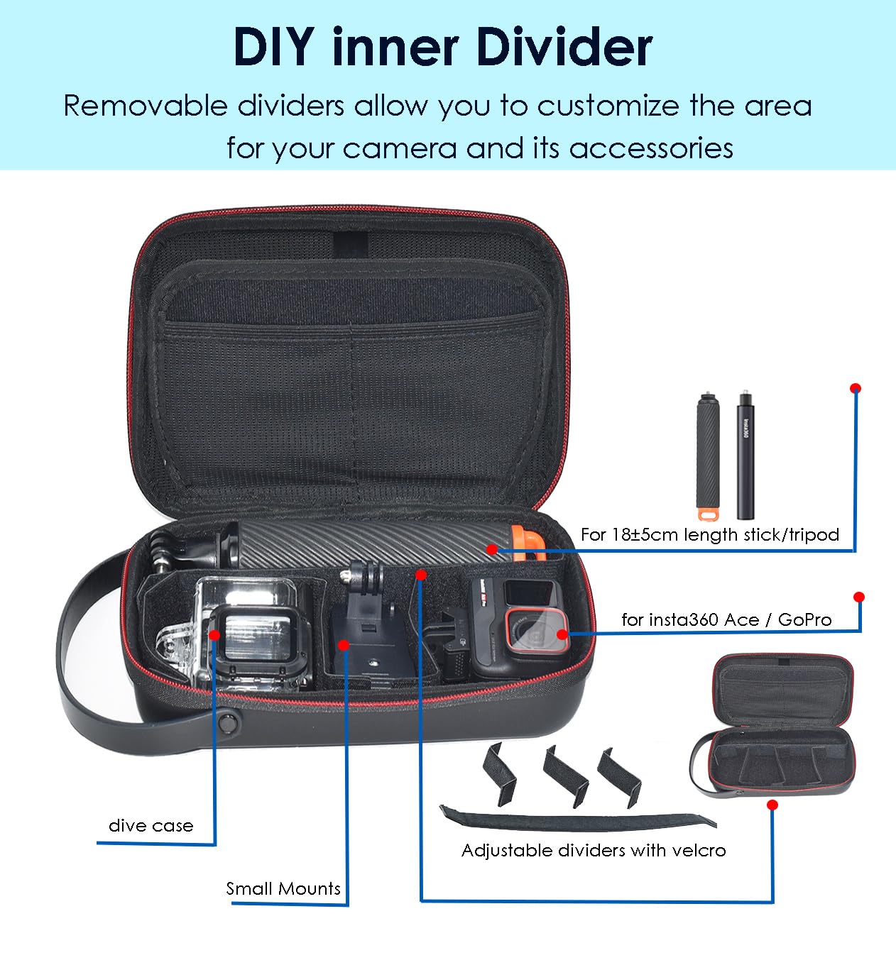 Fotoleey Carrying Case for Insta360 Ace Pro, Ace, PU Shell, Adjustable Inner Divider