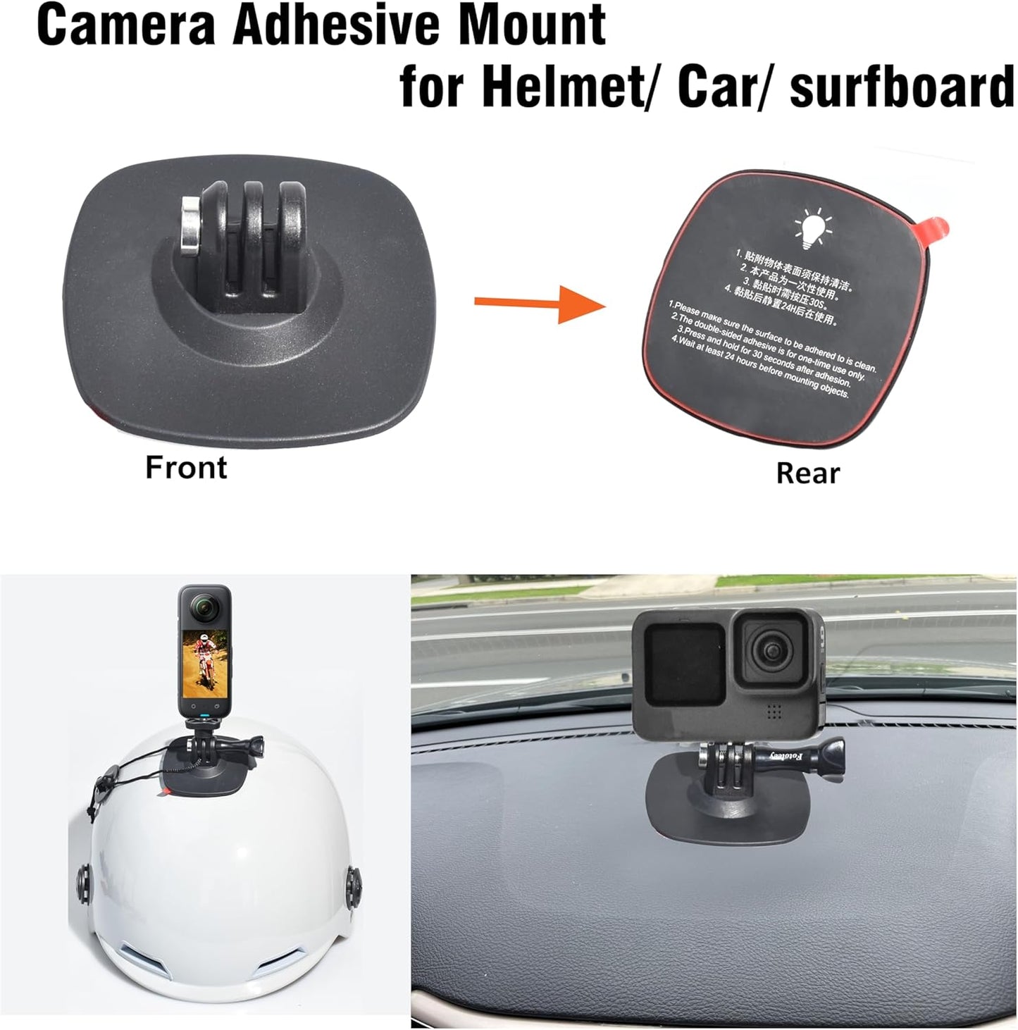 Fotoleey Flexible Adhesive Mount for Insta360 X4, X3, X2, One RS- Camera Helmet Mount with Tether Straps with Adhesive Buckle