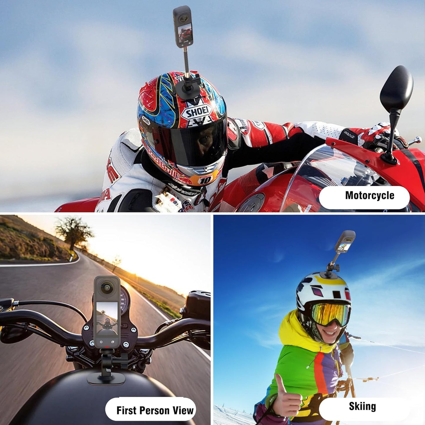 Fotoleey Flexible Adhesive Mount for Insta360 X4, X3, GO 3, Go Pro Hero 13, Hero12 / Hero 11, Adjustable Sticky Helmet Camera Mount for Flat and Curved Surfaces