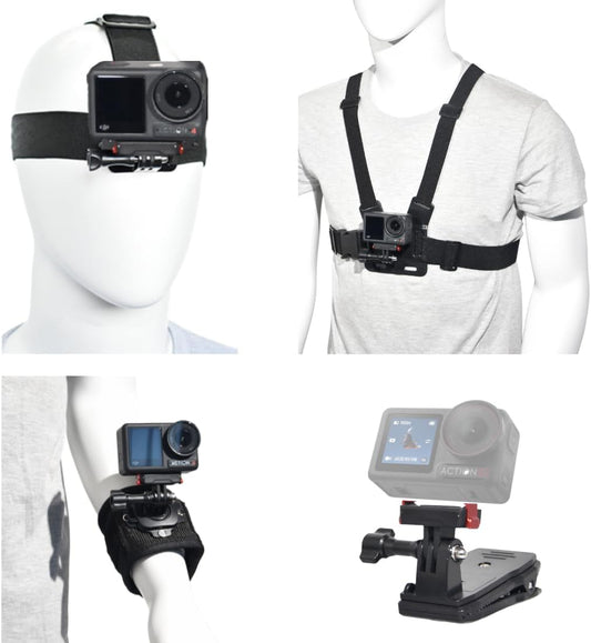Accessory Kit for DJI Osmo Action: Camera Chest Strap, Camera Head Mount, Camera Wrist Mount, Camera Backpack Clip Mount , J-Type Quick-Release Mount, Compatible with DJI Osmo Action 5 Pro, Action 4