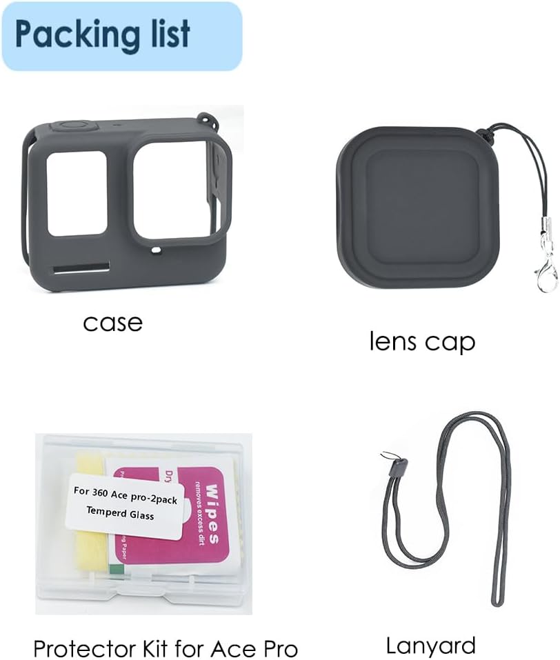 Fotoleey Silicone Case Screen Protector Lens Protector and Lens Cap for Insta360 ace pro
