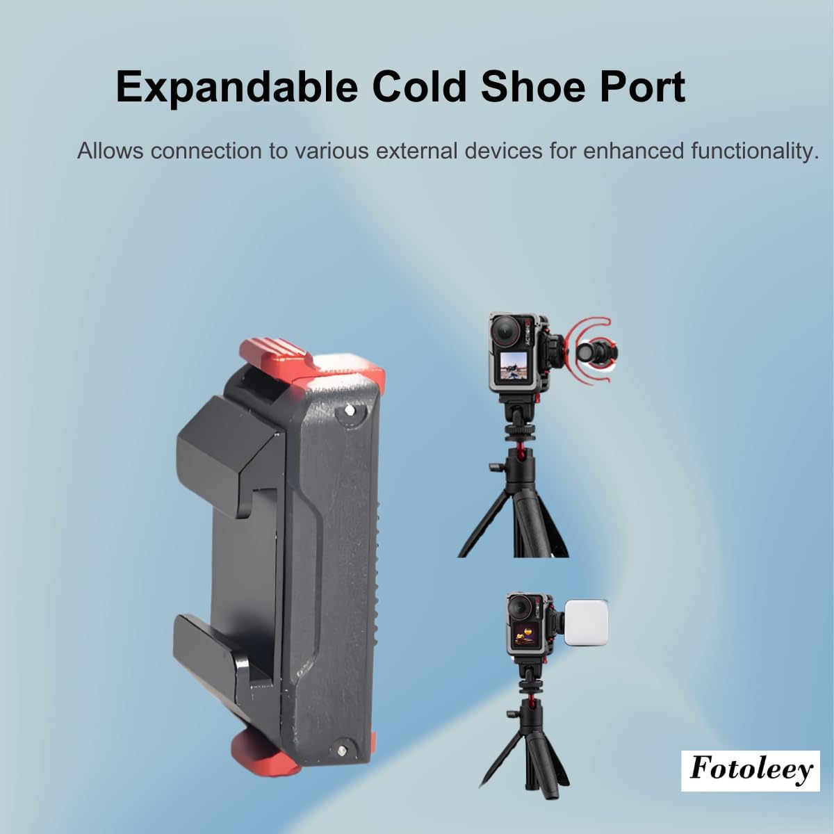 Fotoleey Quick Release Cold Shoe Mount Adapter for DJI Osmo Action 5 Pro/4/3 - Metal Strong Magnetic Quick-Release Camera Mount with Anti-Slip Silicone Pad