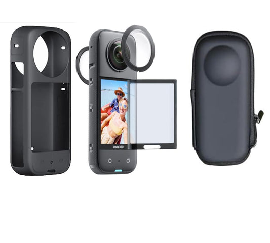 Fotoleey Protective Case +Lens Guard +Screen Protector +Pouch Kit for Insta360 X3-Complete Camera Protection Lens Guard+ Screen Protector+ Silicone Sleeve+ Protective Case