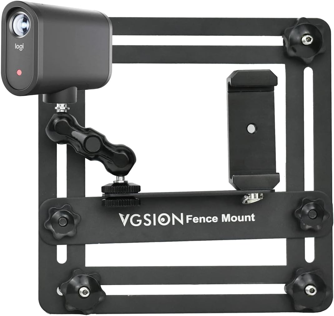 Action Camera/Phone Fence Mount for Baseball/Tennis Game, Angle Adjustable, Dual Clips, Support Power Bank, Compatible with iPhone 15, 14, 13 & Go Pro Hero 13/12/11, Easy Mounting