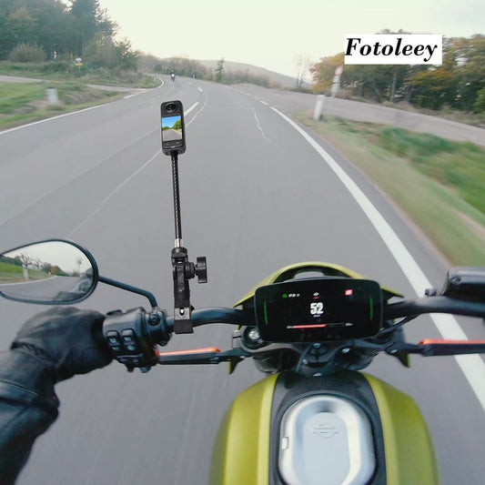 Fotoleey Camera Motorcycle Mount Kit for Insta360 X4 /X3/X2/Ace, Heavy Duty Handlebar Duty, with Extension Rod, Double Flexible Adhesive Helmet Mount,Compatible with GoPro Hero 13, Hero 12, Hero 11