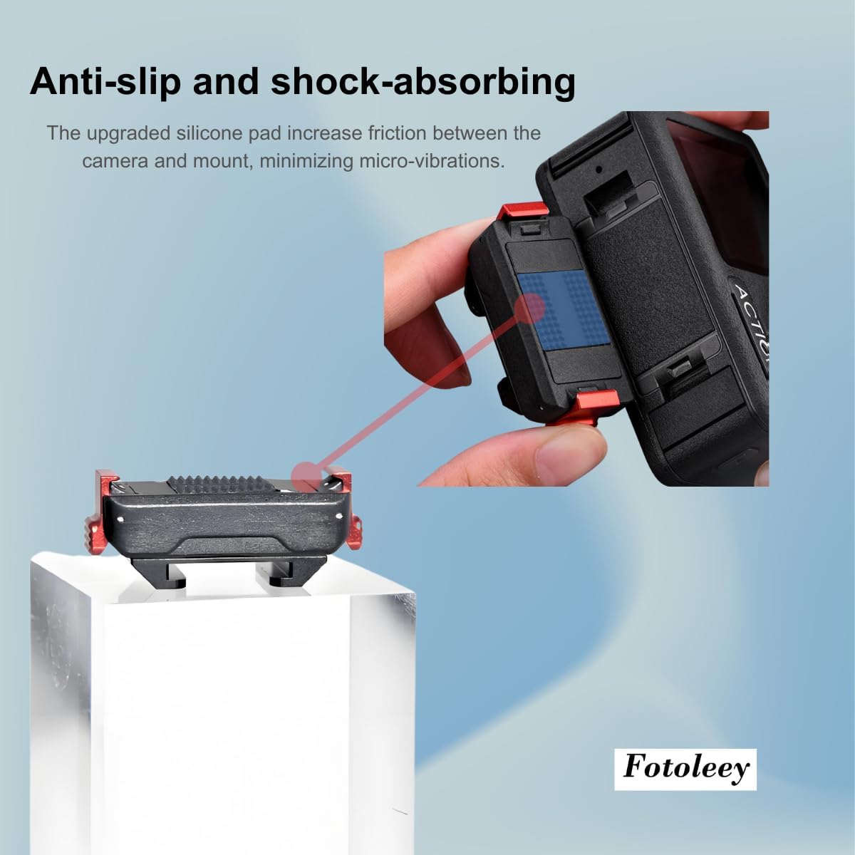 Fotoleey Quick Release Cold Shoe Mount Adapter for DJI Osmo Action 5 Pro/4/3 - Metal Strong Magnetic Quick-Release Camera Mount with Anti-Slip Silicone Pad