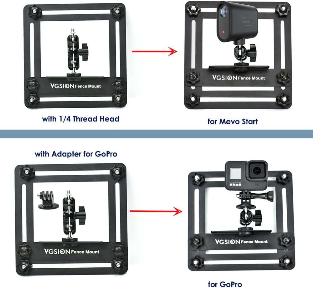 Camera Baseball Fence Mount for GoPro Hero 13, Mevo Start, Action Camera, Cell Phone, Ajustable, Secure Attachment,Support Recording While Charging Compatible with Insta360 X4, iPhone