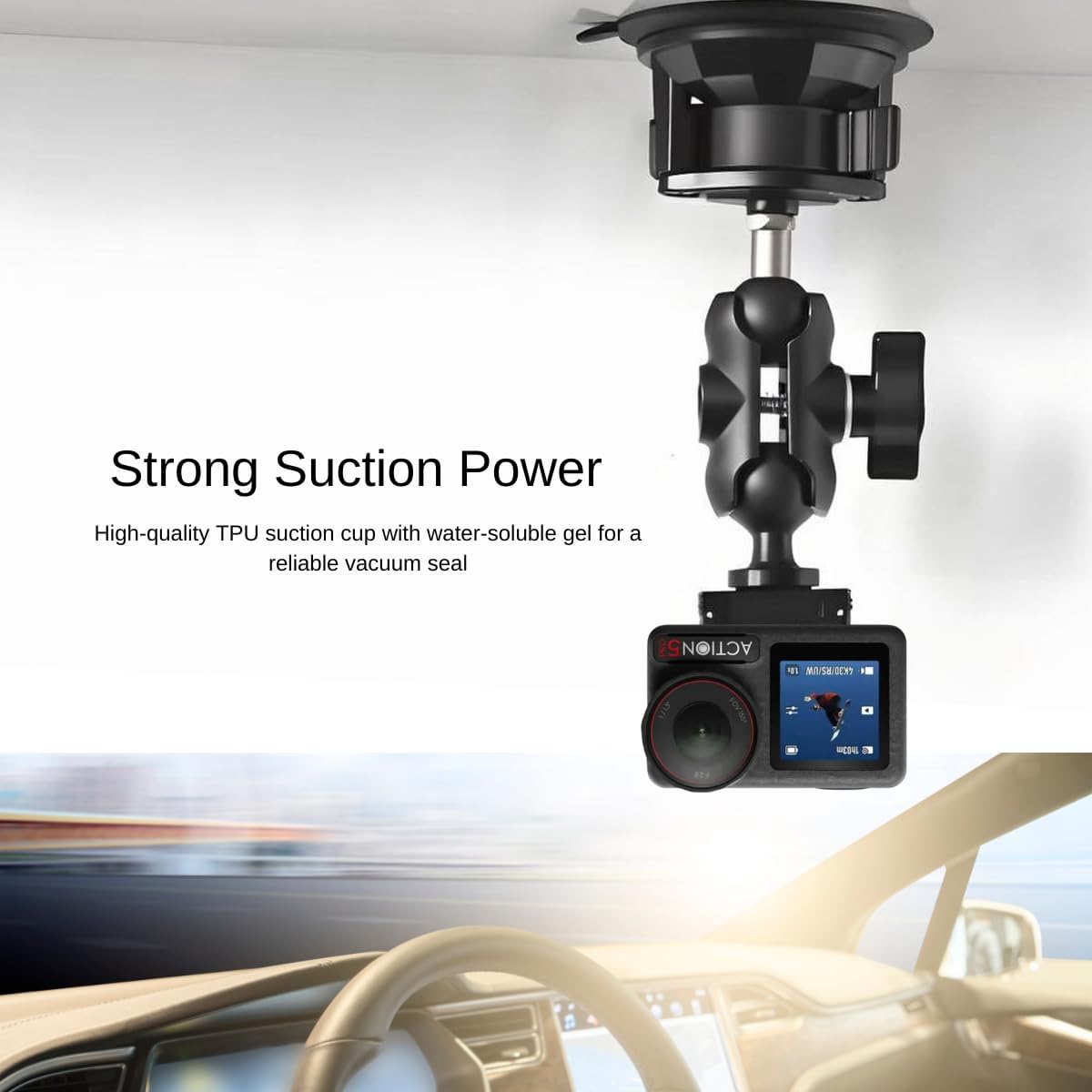 Fotoleey Suction Cup Mount for Osmo Action 5, Insta360 X4, X3 - Compatible with Action Cameras, Dash Cams, and Smartphones
