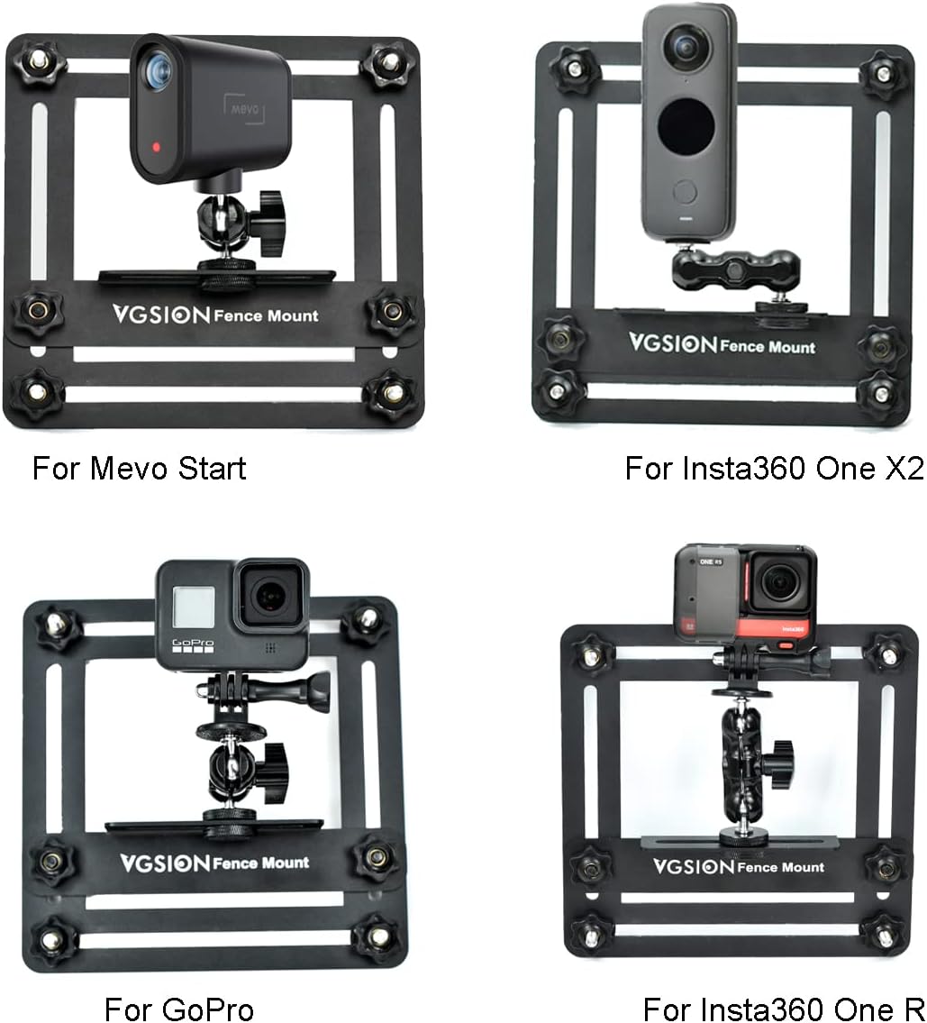Action Camera/Phone Fence Mount for Baseball/Tennis Game, Angle Adjustable, Dual Clips, Support Power Bank, Compatible with iPhone 15, 14, 13 & Go Pro Hero 13/12/11, Easy Mounting