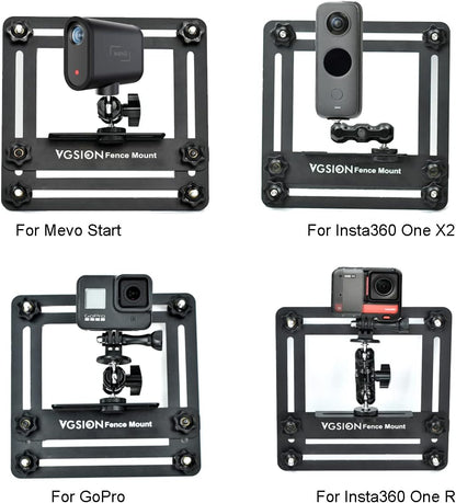Action Camera/Phone Fence Mount for Baseball/Tennis Game, Angle Adjustable, Dual Clips, Support Power Bank, Compatible with iPhone 15, 14, 13 & Go Pro Hero 13/12/11, Easy Mounting