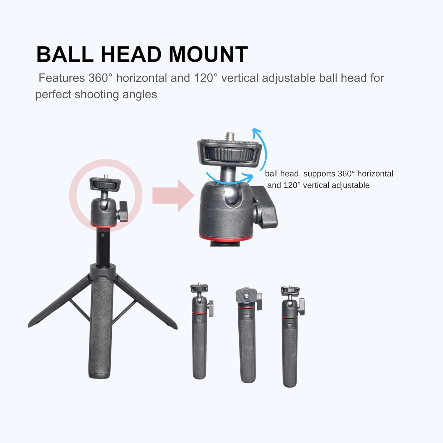 Fotoleey Mini Tripod Stand for DJI Osmo Action 5/4, 20-55cm Extendable Holder with Ball Head Mount Compatible with Insta360, Go Pro, Vlogging Live Streaming Camera Stand