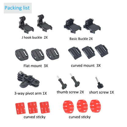 Fotoleey Flat+ Curved Adhesive Mount Kit for GoPro Hero 12, Hero 11, Hero 10, Hero 9, Hero 8 including 3 Way Pivot Arm Apply for Helmets/Surfboards/Dashboards for Diverse Shooting Scenarios