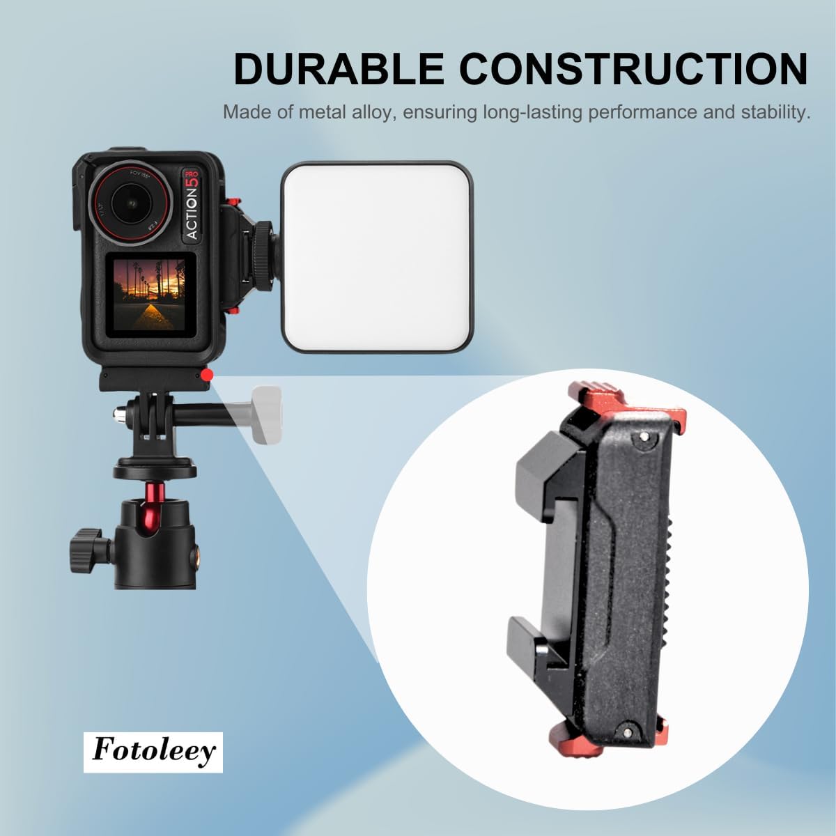 Fotoleey Quick Release Cold Shoe Mount Adapter for DJI Osmo Action 5 Pro/4/3 - Metal Strong Magnetic Quick-Release Camera Mount with Anti-Slip Silicone Pad