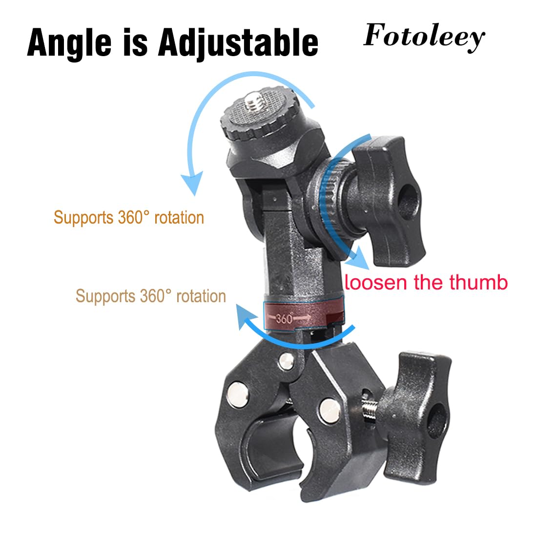 Fotoleey 360 Camera Motorcycle Mount, Bicycle Handlebar Mount for Insta360 X4, X3, X2, Ace Pro, Ace, GoPro with Extension Rod