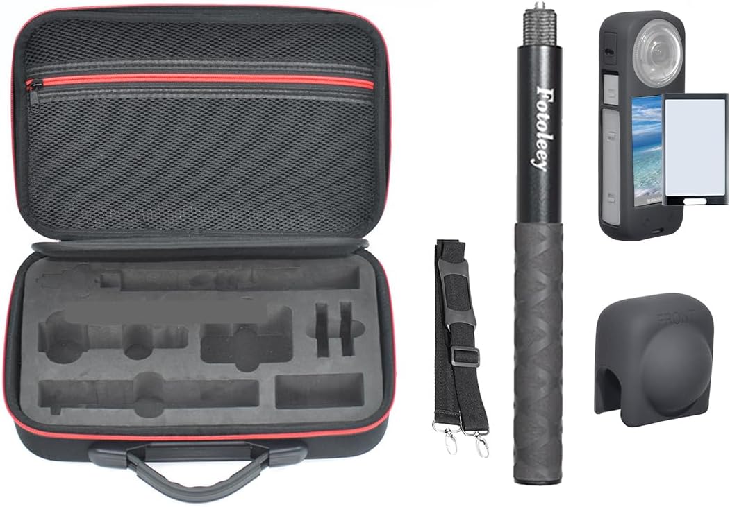 Fotoleey Accessory Kit for Insta360 X4 including Hard Shell Case, Invisible Stick, Lens Cap, Screen Protector