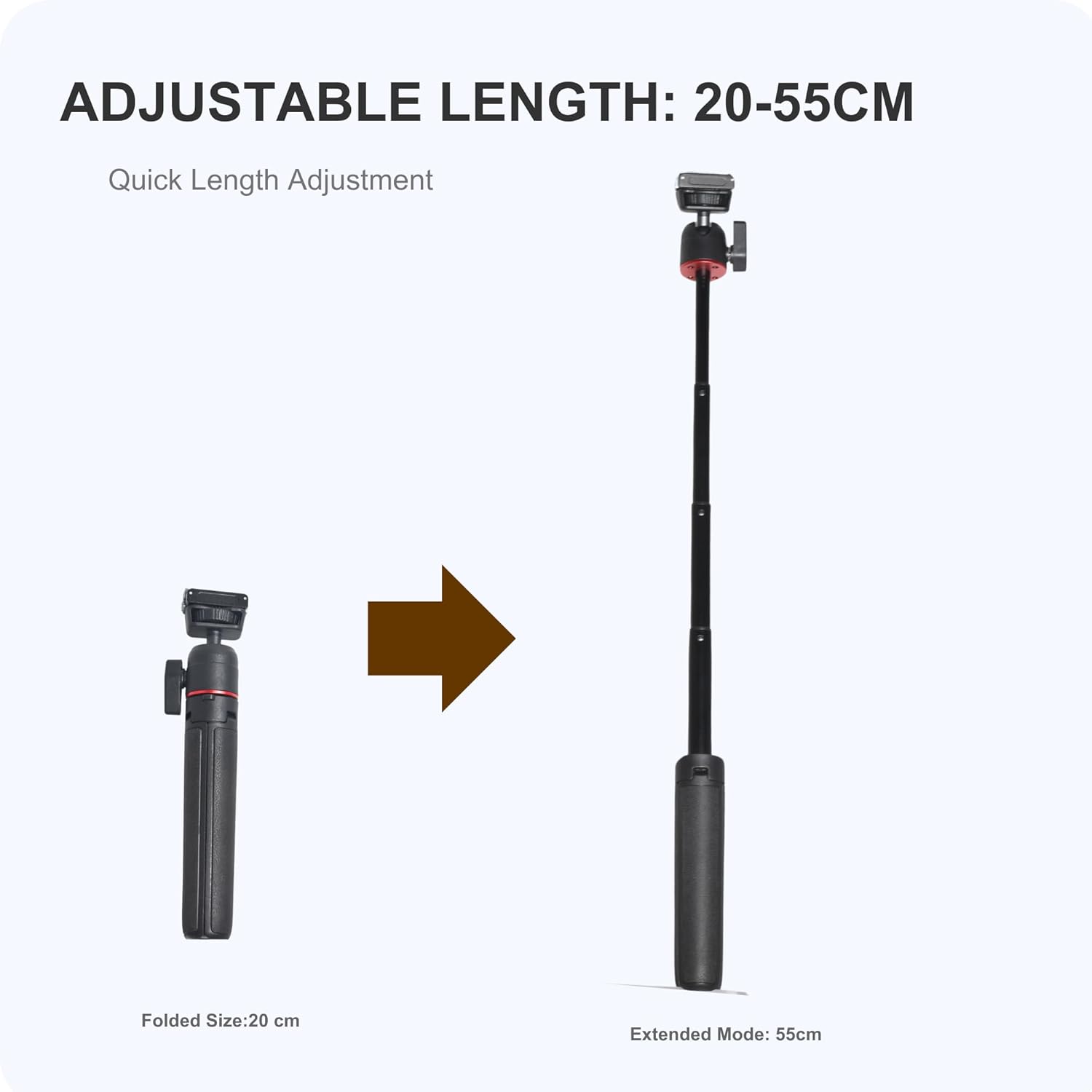 Fotoleey Mini Tripod Stand for DJI Osmo Action 5/4, 20-55cm Extendable Holder with Ball Head Mount Compatible with Insta360, Go Pro, Vlogging Live Streaming Camera Stand