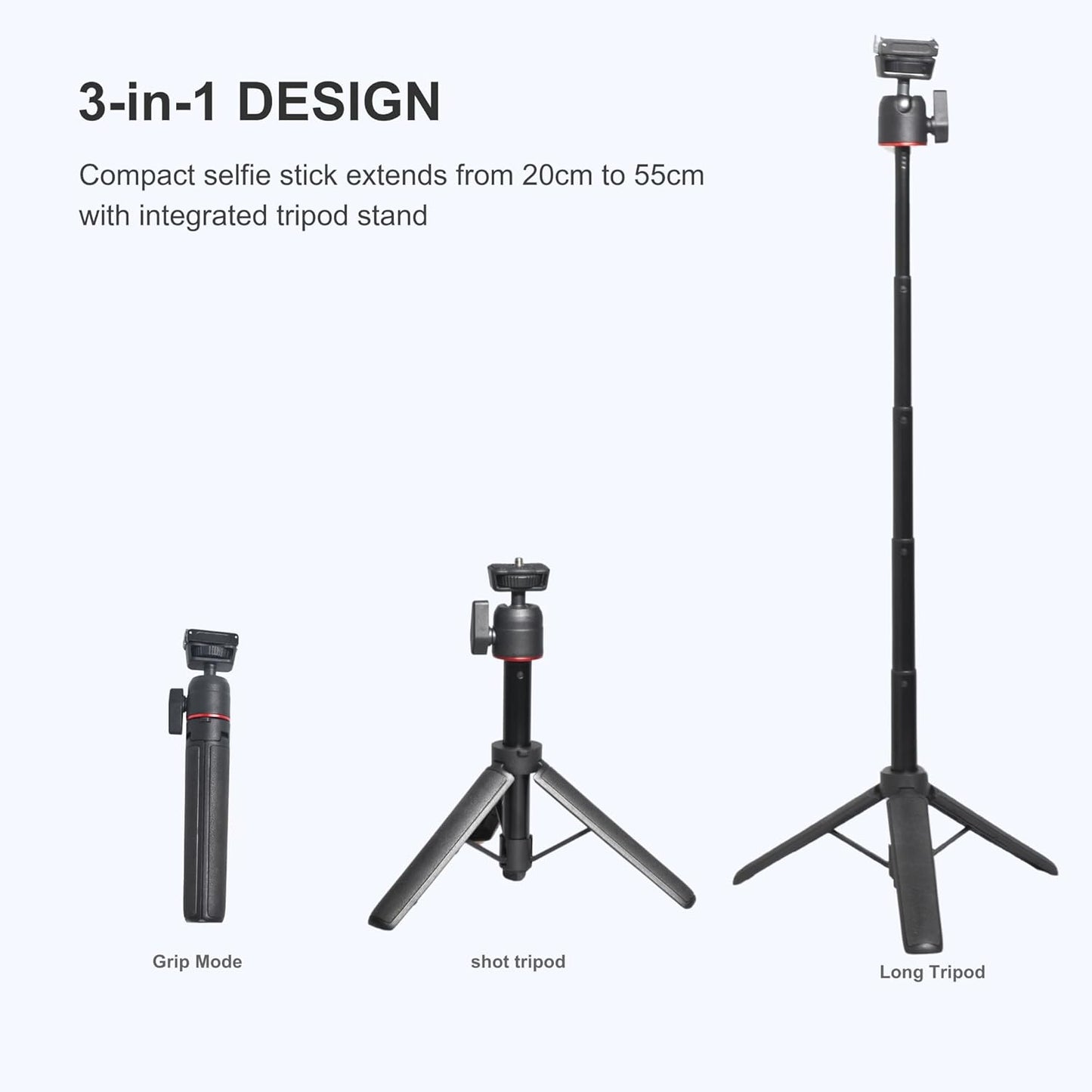 Fotoleey Mini Tripod Stand for DJI Osmo Action 5/4, 20-55cm Extendable Holder with Ball Head Mount Compatible with Insta360, Go Pro, Vlogging Live Streaming Camera Stand