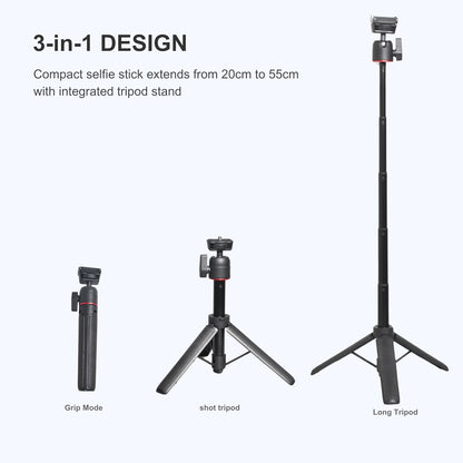 Fotoleey Mini Tripod Stand for DJI Osmo Action 5/4, 20-55cm Extendable Holder with Ball Head Mount Compatible with Insta360, Go Pro, Vlogging Live Streaming Camera Stand