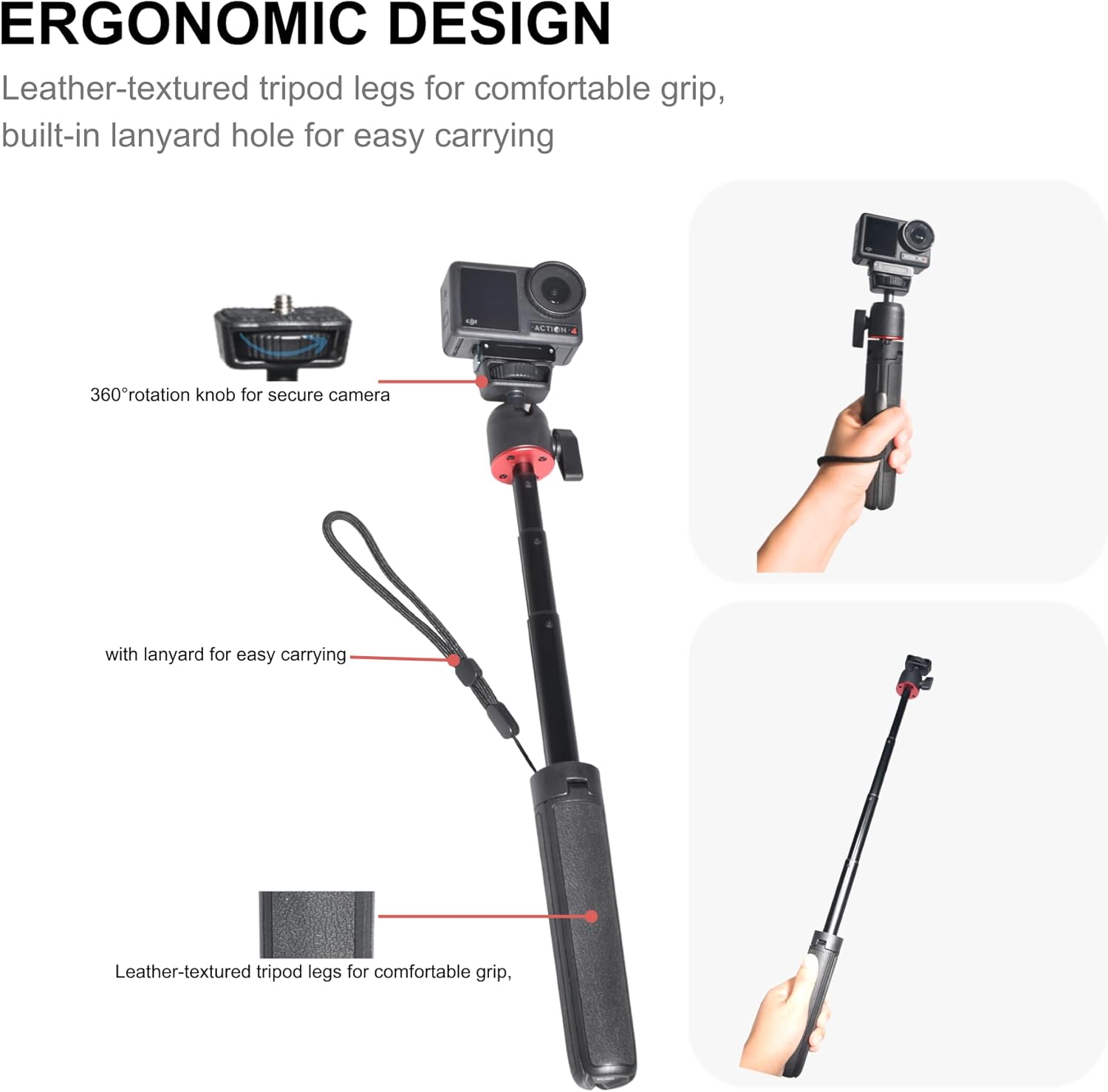 Fotoleey Mini Tripod Stand for DJI Osmo Action 5/4, 20-55cm Extendable Holder with Ball Head Mount Compatible with Insta360, Go Pro, Vlogging Live Streaming Camera Stand