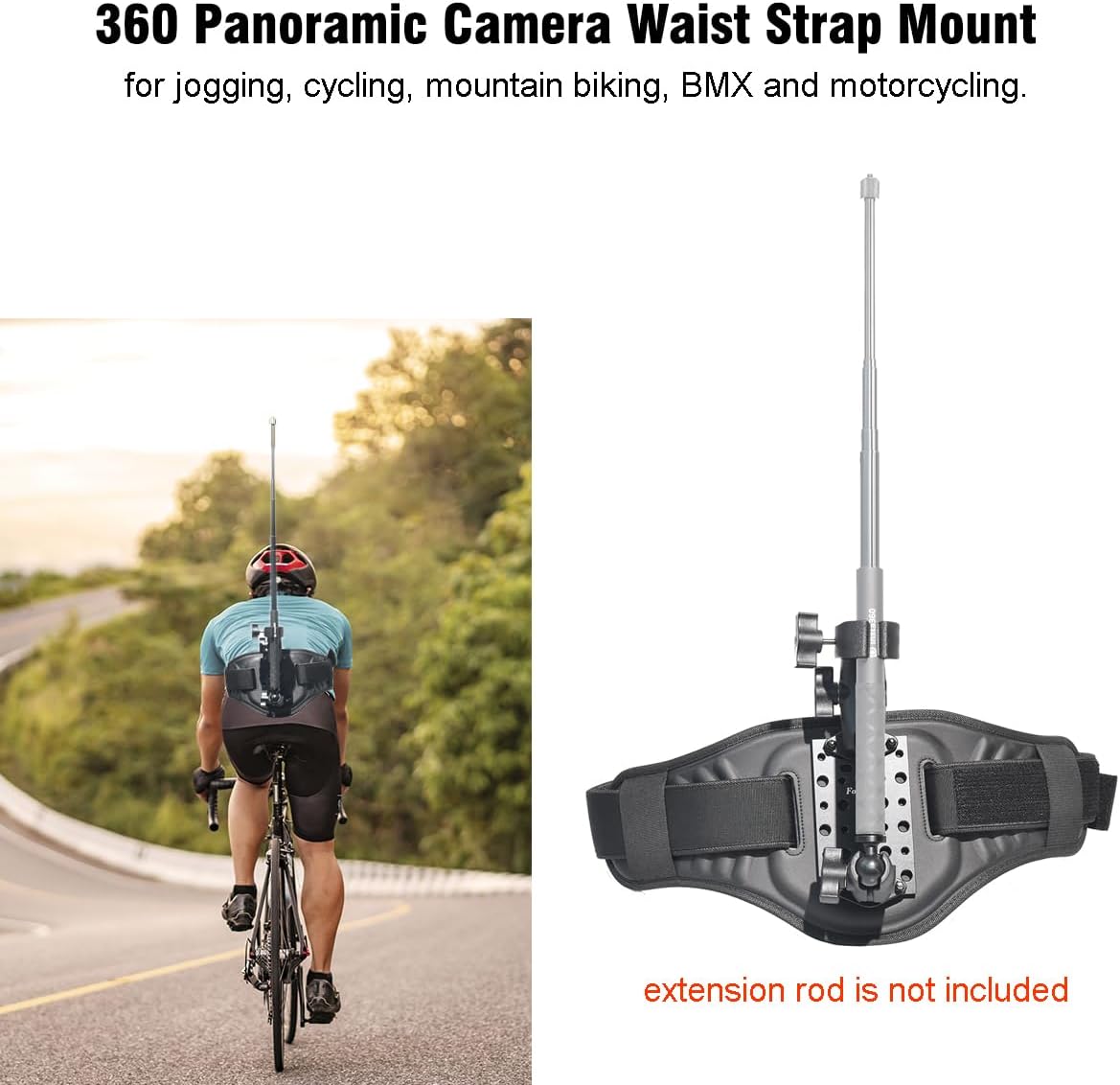 Fotoleey Updated Back Bar Waist Strap Mount for Insta360 X4, X3, X2, Ace Pro, Go Pro Max, Hero 12, Hero 11, Hiking and Cycling, Adjustable up to 55 inches (Stick not Included)