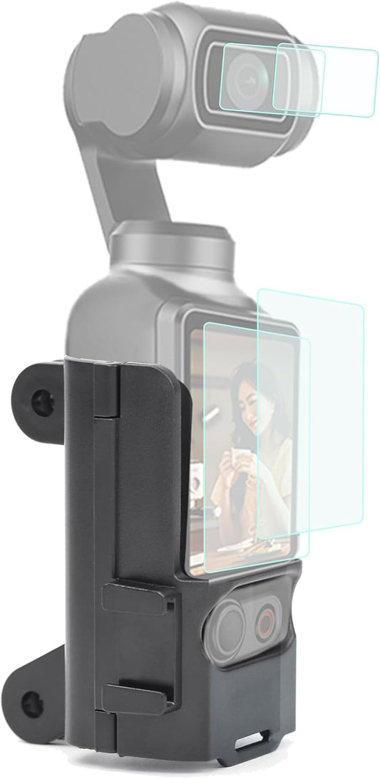 Fotoleey Mount Adapter for DJI Osmo Pocket 3 - Includes Lens Protector & Screen Protector, Dual Two-Claw Interface and Cold-Shoe Interface