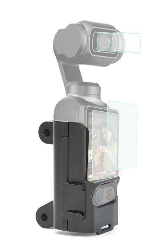Fotoleey Tripod Mount for DJI Osmo Pocket 3 with Lens Protector & Screen Protector, Dual Two-claw Interface and Cold-shoe Interface