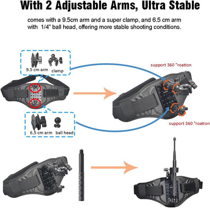 Fotoleey Updated Back Bar Waist Strap Mount for Insta360 X4, X3, X2, Ace Pro, Go Pro Max, Hero 12, Hero 11, Hiking and Cycling, Adjustable up to 55 inches (Stick not Included)