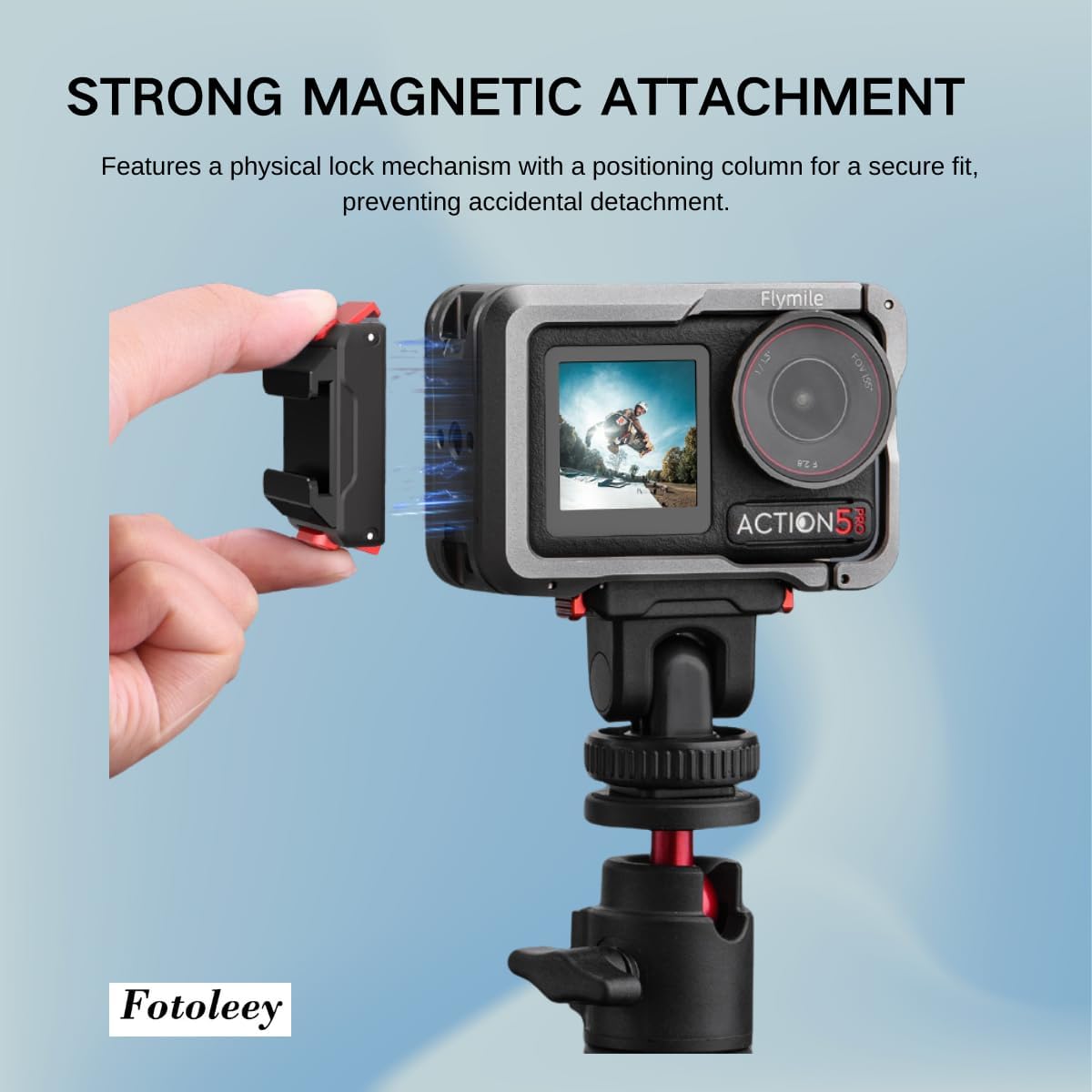 Fotoleey Quick Release Cold Shoe Mount Adapter for DJI Osmo Action 5 Pro/4/3 - Metal Strong Magnetic Quick-Release Camera Mount with Anti-Slip Silicone Pad