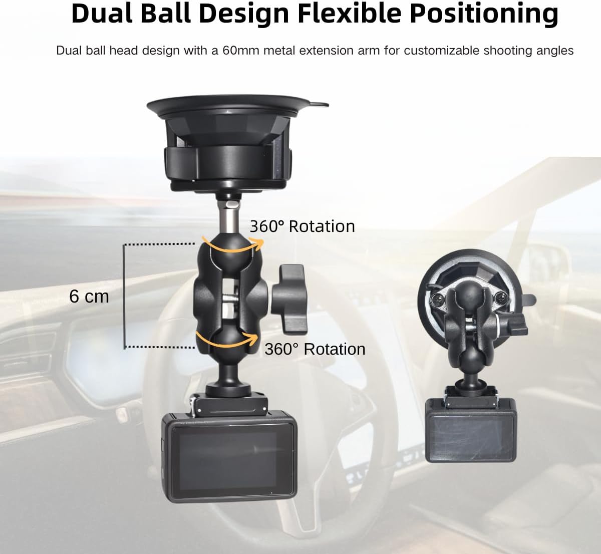 Fotoleey Suction Cup Mount for Osmo Action 5, Insta360 X4, X3 - Compatible with Action Cameras, Dash Cams, and Smartphones