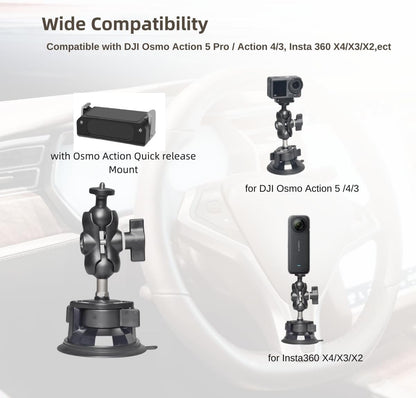 Fotoleey Suction Cup Mount for Osmo Action 5, Insta360 X4, X3 - Compatible with Action Cameras, Dash Cams, and Smartphones